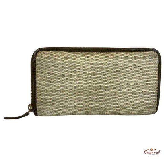 Authentic GUCCI GG Beige Canvas Brown Leather Zippy Long Wallet 363423 - Picture 1 of 12